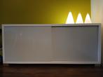 Dressoir, wit hoogglans, glazen schuifdeuren, Huis en Inrichting, Ophalen, Gebruikt, 25 tot 50 cm