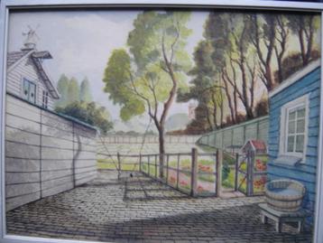 GT v.d laar, mooi schilderijtje van een achtertuin beschikbaar voor biedingen