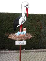 XXL Ooievaar met baby op nest met roze tule, zie keuze., Ophalen, Nieuw, Geboortebord