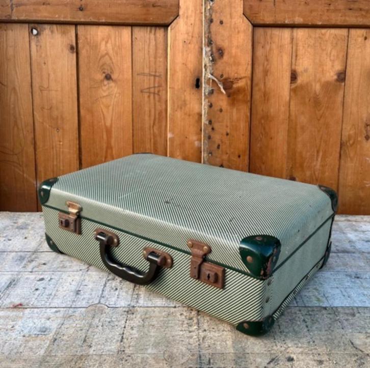 Koffer groen vintage retro origineel 46 x 28,5 x 14 cm, Antiek en Kunst, Curiosa en Brocante, Ophalen of Verzenden
