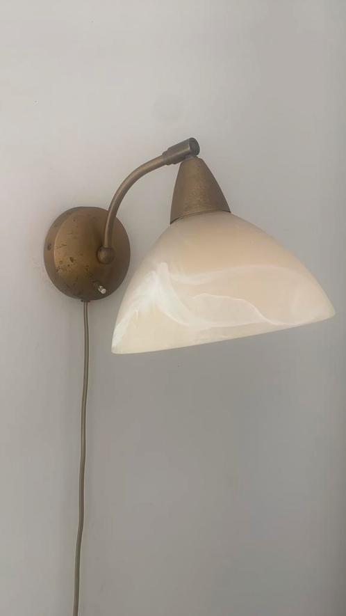 Steinhauer vintage messing wandlamp, Huis en Inrichting, Lampen | Wandlampen, Gebruikt, Glas, Metaal, Ophalen of Verzenden