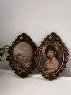 2 romantische prentjes in barok lijstje, Antiek en Kunst, Curiosa en Brocante, Ophalen of Verzenden