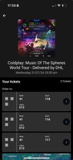 Coldplay Helsinki 3 tickets naast elkaar!, Tickets en Kaartjes, Evenementen en Festivals
