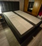 Donkerblauwe boxspring 140200 met opbergruimte & hoofdbord, Ophalen, Blauw, Tweepersoons, 140 cm