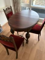 Uitschuifbare Eetkamertafel met Houtsnijwerk en 3 stoelen, Ophalen