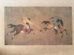 Antieke Chinese prent - paarden & krijgers met zegelstempel, Antiek en Kunst, Ophalen of Verzenden