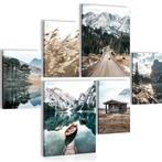 Schilderijen set, canvas, meer, bergen, landschap, natuur, Minder dan 50 cm, Ophalen of Verzenden, Zo goed als nieuw, Schilderij