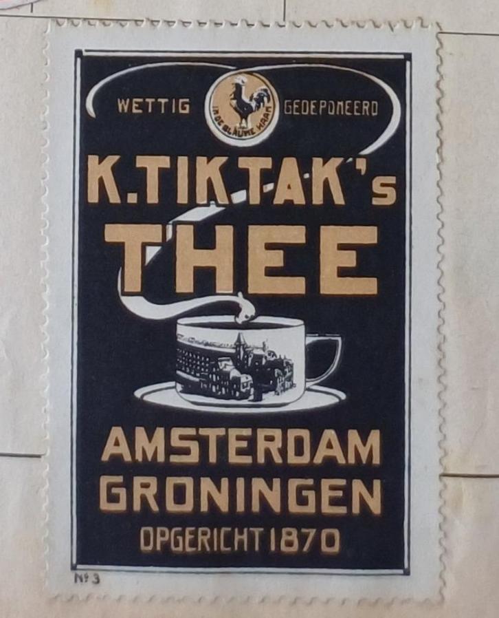 oude sluitzegels van Tiktak's Thee en koffie, set van 4st, Postzegels en Munten, Postzegels | Volle albums en Verzamelingen, Nederland