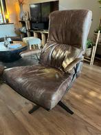 Stoere leren fauteuil met metalen frame, Huis en Inrichting, Fauteuils, Ophalen, Gebruikt, 75 tot 100 cm, Leer