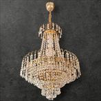 Antieke kristallen kroonluchter, Huis en Inrichting, Lampen | Kroonluchters, Ophalen of Verzenden, Gebruikt, Glas, Amtiek design regency empire mid century