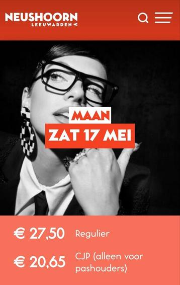 4x Maan 17 mei concert in Neushoorn Leeuwarden pr per kaart beschikbaar voor biedingen