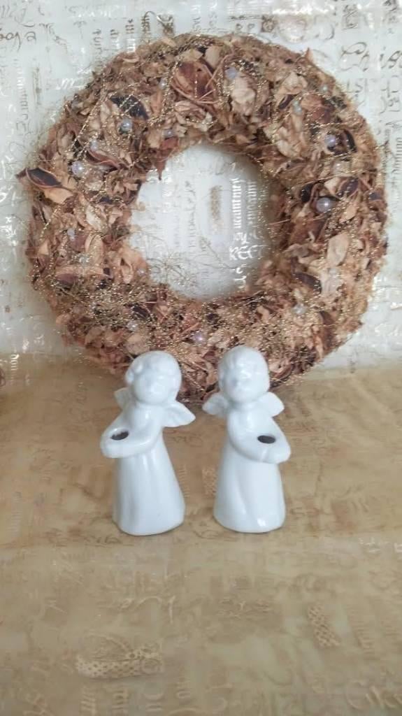 2 vintage porseleinen kerst engeltjes beeldjes kaarsenhouder, Verzamelen, Beelden en Beeldjes, Ophalen of Verzenden, Zo goed als nieuw