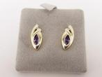 Gouden oorknopjes met zirkonia                           G71, Sieraden, Tassen en Uiterlijk, Oorbellen, Gebruikt, ., Paars, Ophalen of Verzenden