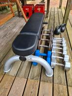 Flatbank en dumbells te koop, Sport en Fitness, Fitnessmaterialen, Zo goed als nieuw, Ophalen