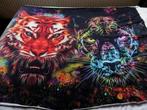 Kleurige Tijger en Panter kop stretch-katoenen doek 115x145, Huis en Inrichting, Verzenden, 125 cm of meer, 75 cm of meer, Print