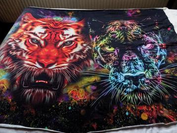 Kleurige Tijger en Panter kop stretch-katoenen doek 115x145 beschikbaar voor biedingen