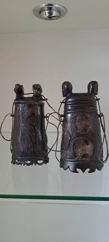 Vintage Indonesische/Aziatische medicijn kokers  buffelhoorn beschikbaar voor biedingen