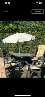 Grote creme parasol met standaard, Ophalen, Zo goed als nieuw