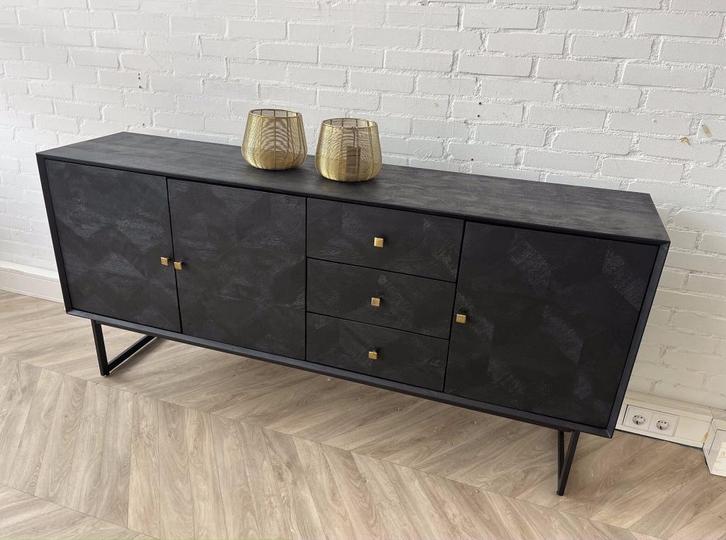 Magazijn Leegverkoop Dressoir mangohout zwart visgraat ACTIE, Huis en Inrichting, Woonaccessoires | Overige, Nieuw, Ophalen of Verzenden
