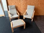 Ikea Poang stoelen (2st) en voetenbankje, Huis en Inrichting, Stoelen, Ophalen, Zo goed als nieuw, Twee