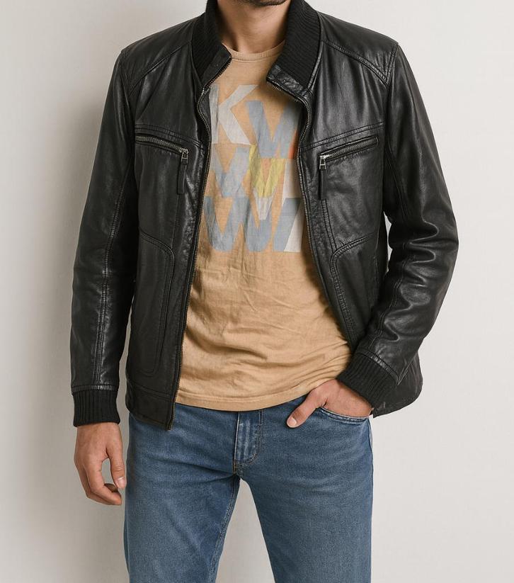 Oakwood leren jas bomberstijl maat 46/48, Kleding | Heren, Jassen | Winter, Gedragen, Maat 46 (S) of kleiner, Zwart, Ophalen of Verzenden