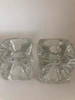 Vintage - glazen design kubus kandelaars - set van 2, Huis en Inrichting, Woonaccessoires | Kandelaars en Kaarsen, Ophalen of Verzenden