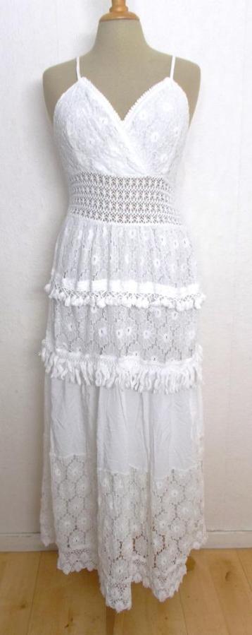 Ibiza romantische kant look witte maxi stroken jurk! M beschikbaar voor biedingen