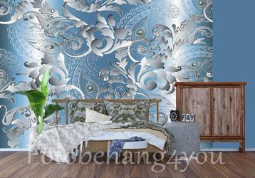 Ornament fotobehang blauw, Ook op maat * Fotobehang4you beschikbaar voor biedingen