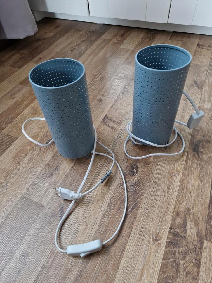 Set van 2 blauwe Jysk lampjes, Huis en Inrichting, Lampen | Hanglampen, Zo goed als nieuw, Minder dan 50 cm, Metaal, Ophalen