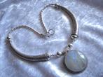 Prachtig geheel Zilveren Collier met Grote Ronde Maansteen, Verzenden, Zilver, Ketting, Met edelsteen