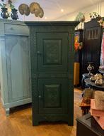 Antieke smalle kast, oud ondiep kastje, broodkast groen VdlM, Antiek en Kunst, Antiek | Meubels | Kasten, Ophalen