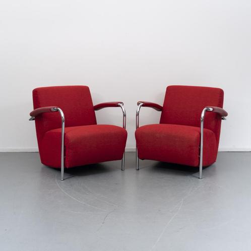 2x Leolux Scylla fauteuil lage rug rode stof, Huis en Inrichting, Fauteuils, Leer, Stof, Ophalen of Verzenden