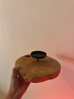 Houten kandelaar met metalen houder, Gebruikt, Bruin, Ophalen of Verzenden, Hout