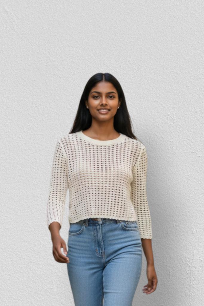 Arket – Chic White Ribbed-Edge Sweater – L 🌟🌟👠, Kleding | Dames, Truien en Vesten, Zo goed als nieuw, Maat 42/44 (L), Wit, Ophalen of Verzenden