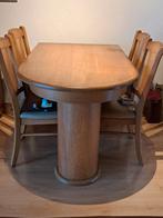 Uitschuiftafel + 4 lederen eetkamerstoelen - Eiken, Huis en Inrichting, Complete eetkamers, Ophalen of Verzenden, Zo goed als nieuw