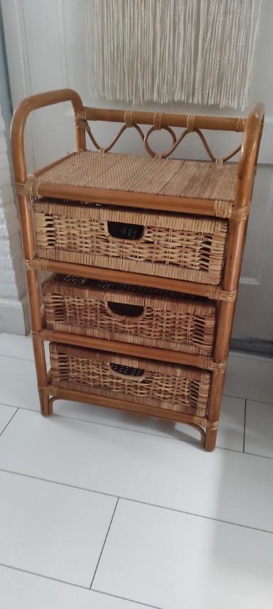 Vintage rotan ladekast 3 lades, Huis en Inrichting, Kasten | Ladekasten, Gebruikt, Minder dan 100 cm, 50 tot 100 cm, 25 tot 50 cm