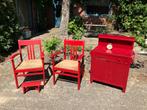 Set van 2 stoelen + kastje + voetenbankje, Ophalen, Hout, Gebruikt, Twee