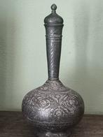Antiek tin met zilver inleg fles Perzië verm. 18e eeuw, Antiek en Kunst, Ophalen of Verzenden, Zilver