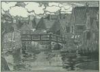 Jacobus Gerardus Veldheer (1866-1954) Houtsnede 'Visserplaat, Ophalen of Verzenden