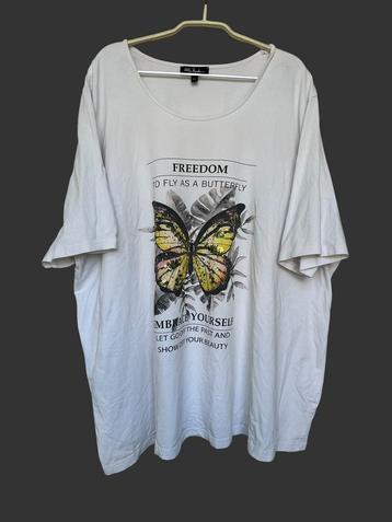 Ulla Popken T-shirt Mt 54/56 Wit Vlinder Text Open Schouders beschikbaar voor biedingen