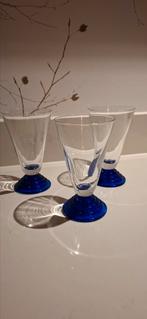 3 art deco vintage glazen met kobalt blauwe voet, Ophalen of Verzenden, Gebruikt, Overige typen