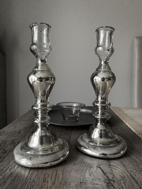 Koppel antieke Franse armeluis zilverglas kandelaars *HIT*, Antiek en Kunst, Antiek | Kandelaars, Koper of Brons, Ophalen of Verzenden