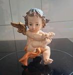 Antiek cherubijn beeldje, handgeschilderde details, Antiek en Kunst, Antiek | Keramiek en Aardewerk, Ophalen of Verzenden
