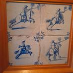 4 antieke tegels, ruiters, 17e eeuw, Antiek en Kunst, Ophalen of Verzenden