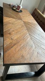 Tafel stamtafel teak stalen frame, Huis en Inrichting, Tafels | Eettafels, Ophalen of Verzenden, Rechthoekig, 50 tot 100 cm