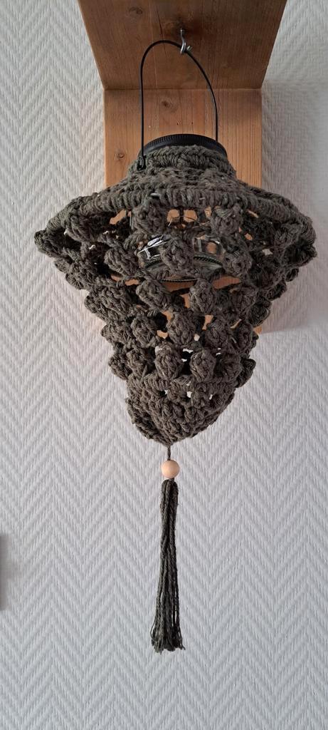 Handgemaakte Gehaakte Lantaarn, Huis en Inrichting, Lampen | Hanglampen, Nieuw, Minder dan 50 cm, Glas, Metaal, Overige materialen