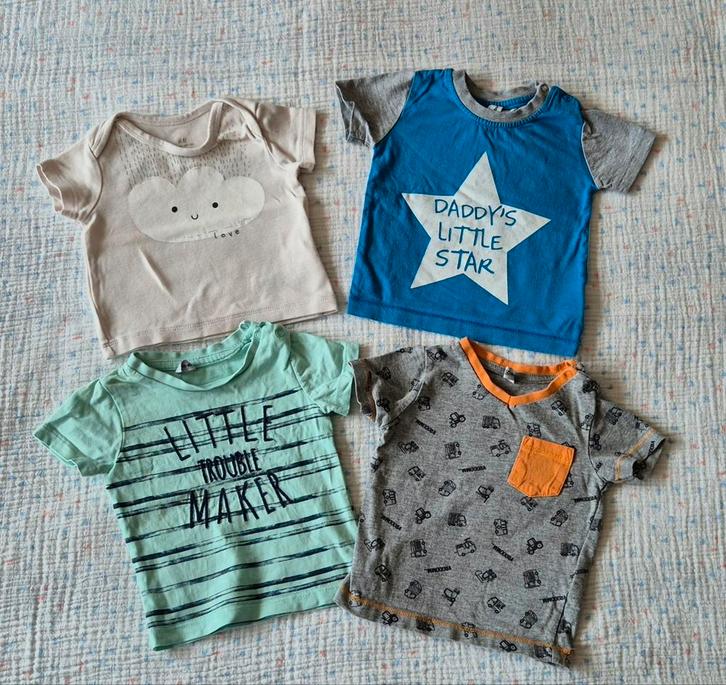 Baby T-shirts korte mouw, maat 56, pakket met 4 stuks, Kinderen en Baby's, Babykleding | Maat 56, Zo goed als nieuw, Jongetje of Meisje