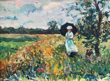 Hollandse school (XX) - Dame met parasol en kind beschikbaar voor biedingen