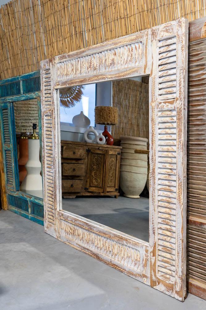 Houten Spiegel van Oude Shutters in Ibiza-Stijl - Wit, Huis en Inrichting, Woonaccessoires | Spiegels, Nieuw, 125 cm of meer, 100 tot 150 cm