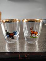 2shot glaasjes bos dieren afbeelding met goud randje, Verzamelen, Glas en Borrelglaasjes, Ophalen of Verzenden, Zo goed als nieuw